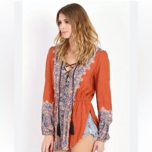 Free People Wildest Moments Tunic In‎ Persimmon Combo XS